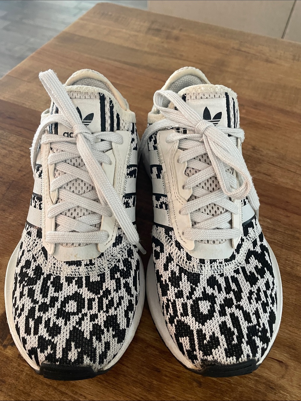 adidas Black & White Knit Leopard-Pattern Runners